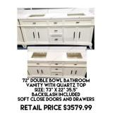 72" Double Bowl Bathroom Vanity w/Quartz Top
