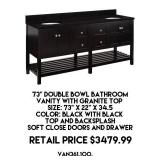 73" Double Bowl Bathroom Vanity w/Granite Top