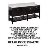 73" Double Bowl Bathroom Vanity w/Quartz Top