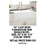 33" Cast Iron Farmhouse Sink