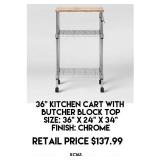 36" Kitchen Cart w/Butcher Block Top