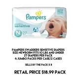 NB Pampers Swaddlers Sensitive Diapers x 8 packs