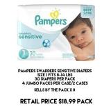 Size1 Pampers Swaddlers Sensitive Diapers x 8 pack