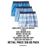 3 pack Hanes Boys Tagless Boxers x 5 packs