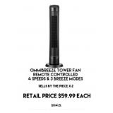 Omnibreeze Tower Fan w/Remote x 2