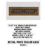 2-1/4' x 14' Brass Floor Register x4