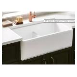 33' x 18' Double Bowl Fireclay Sink in White