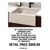 30' Stainless Kitchen Farmhouse Sink