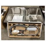 33' x 22' Double Bowl Sink with High-Arc Faucet