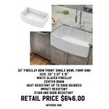 33' Fireclay Bow Front Single Bowl Farm Sink
