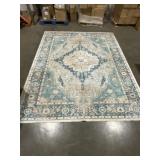 10Ft x 8Ft Tan Floral Area Rug with Blue Accent