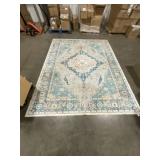 10Ft x 8Ft Tan Floral Area Rug with Blue Accent
