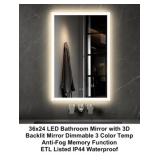 36x24 LED Mirror w/3D Front & Backlit