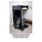 C-Shaped Acrylic End Table w/Charging Station