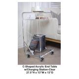 C-Shaped Acrylic End Table w/Charging Station