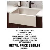 27" Stainless Kitchen Farmhouse Sink