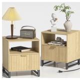 2Pc Fluted End Nightstand w Charging Station