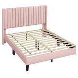 Queen Size Upholstered Platform Bedframe in Pink