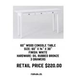 60' White Wooden Console Table