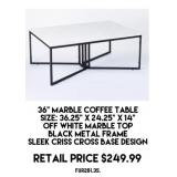 36' Off White Marble Top Coffee Table.