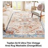 8' x 10' Vintage Area Rug in Orange & Blue