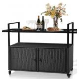 Outdoor Wicker Bar Cart in Black