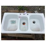 44" x 22" Triple Bowl Composite Sink in White x 2