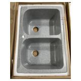 33" x 22" Gray Granite Dbl Bowl Dual Mount Sink