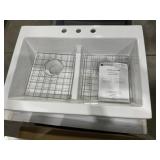 34" x 24" Porcelain Double Bowl 50/50 Sink-White