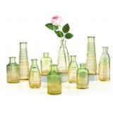 5Pc Green/Yellow Glass Vase Set x 2