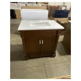 30" x 21" Brown Vanity with White Sink Top