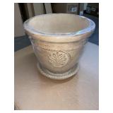 16" Dia. Cameo Planter w/ Saucer in Aged Ivory