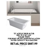 72" Acrylic Drop In Tub