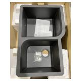 32" x 21" Offset Granite Double Bowl Sink in Black