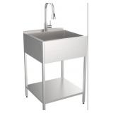 28" x 22" Laundry Sink w Storage Shelf & SS Faucet
