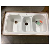 44" x 22" Triple Bowl Composite Sink in White