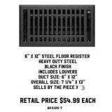 6" x 12" Steel Floor Register x3