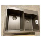 33" Double Bowl Composite Sink in Chestnut