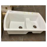34" White Composite Double-Bowl Sink