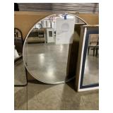 36"DIA Round Mirror with Silver Metal Frame