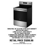 Whirlpool 30" Electric Stove With Warranty
