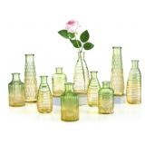 5Pc Green/Yellow Glass Vase Set