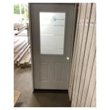 36" x 80" LH Steel 1/2 View Door W/ Etched Glass