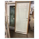 32" x 80" LH 6-Panel Steel Exterior Door in White