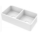 33" x 18" Fireclay Double Bowl 50/50 Sink in White