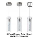 3 pk Modern Satin Nickel 24W LED Chandelier