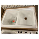 33" x 22" White Double Bowl Dual Mount Sink