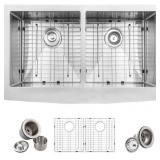 33" All-in-One Apron Mount Dbl. Bowl Sink Set
