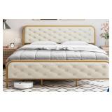 RTA Queen Size Bedframe in Off-White/Gold