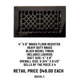 4" x 8" Brass Floor Register x4